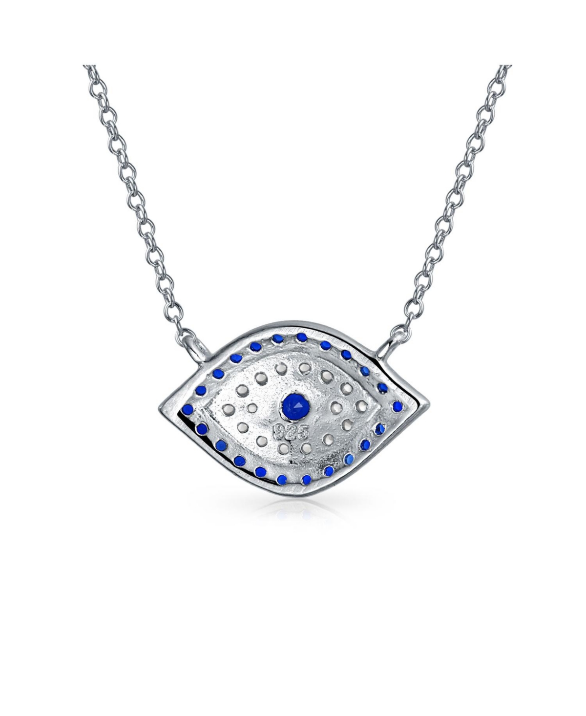 Bling Jewelry Turkish Blue Yellow Pave Cz Spiritual Protection Amulet Evil Eye Pendant Station Necklace For Women .925 Sterling Silver