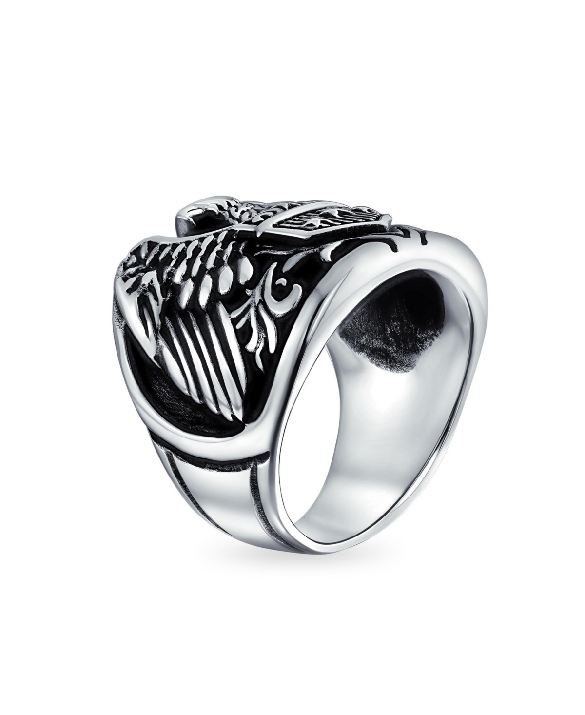Bling Jewelry Biker Patriotic Usa Bald Eagle Signet Ring Oxidized .925 Sterling- Silver