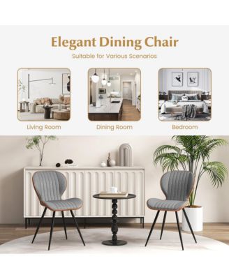 2 Set Armless Dining Chair w/ Curved Backrest U-shaped Seat & Non-slip Foot Pad