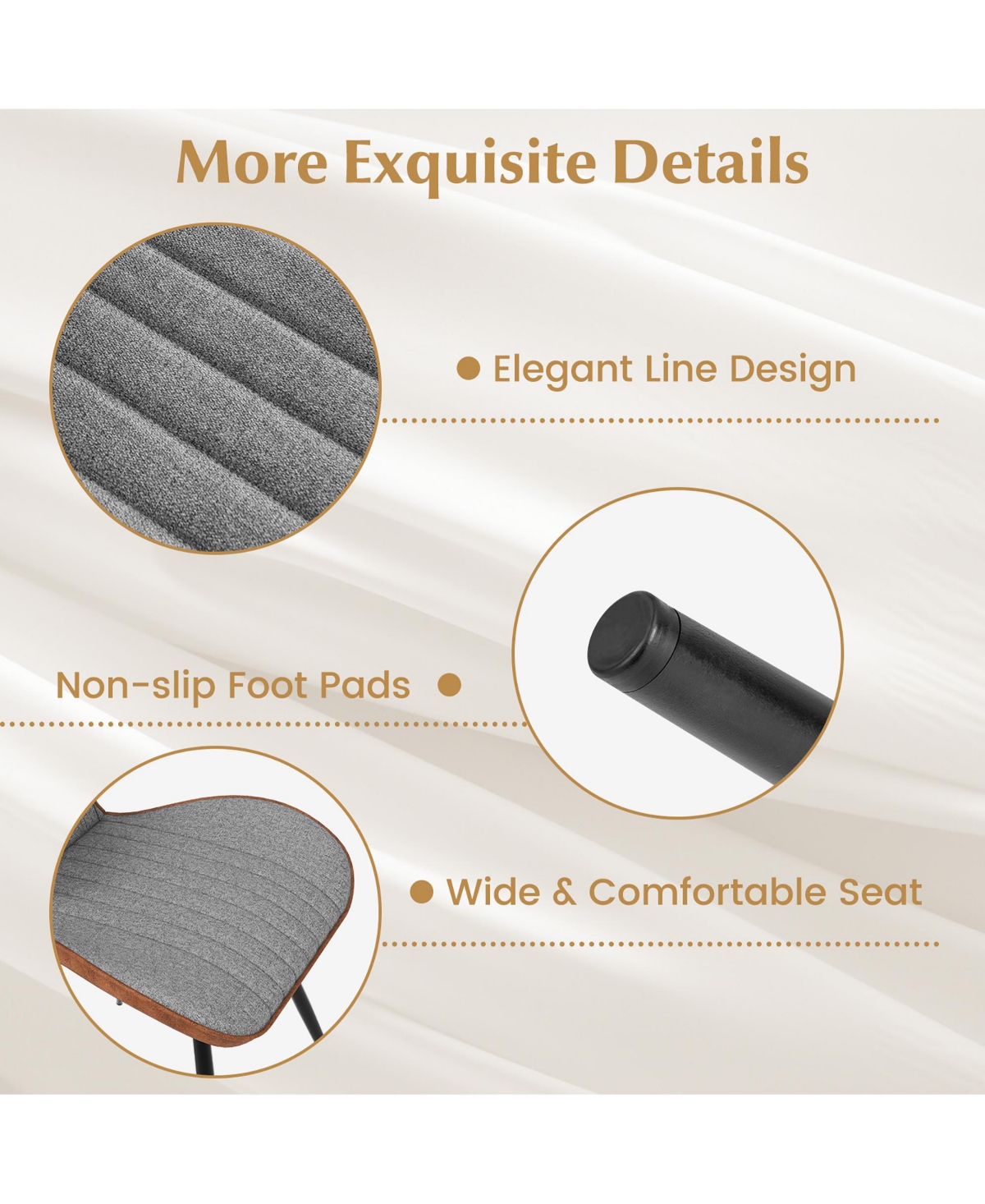 Gymax 2 Set Armless Dining Chair w/ Curved Backrest U-shaped Seat & Non-slip Foot Pad - Grey+brown+black