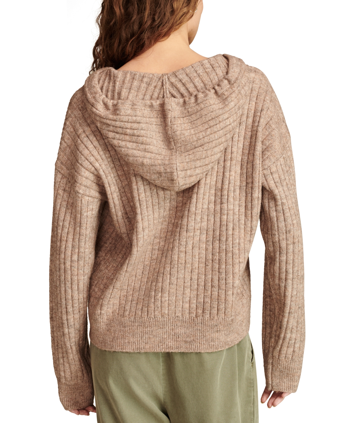 LUCKY BRAND WOMEN'S RIBBED KNIT HOODED SWEATER 