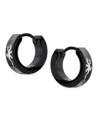 Lizard Hoop Kpop Earrings Laser Etched Black IP Plated Stainless Steel