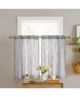 Linda Faux Linen Textured Semi Sheer Privacy Light Filtering Transparent Rod Pocket Short Thick Cafe Curtain Tiers for Small Windows, Kitchen & Bathroom, Set of 2