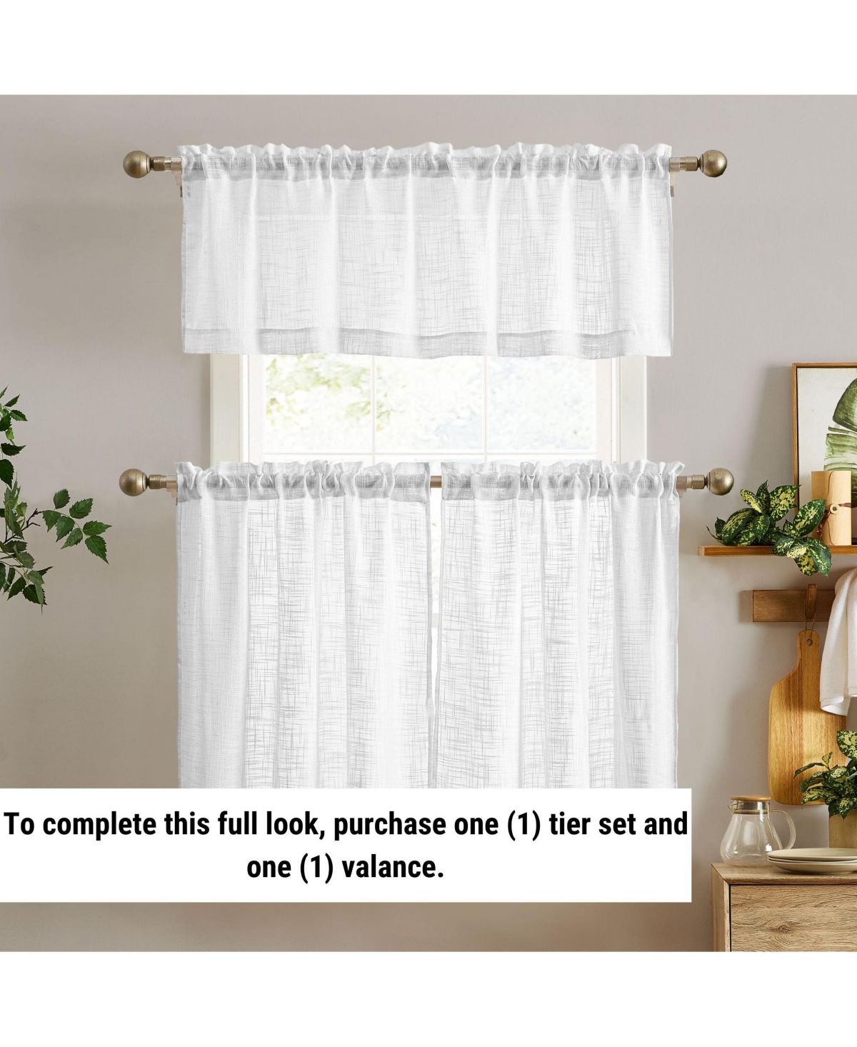 Hlc.me Linda Faux Linen Textured Semi Sheer Privacy Light Filtering Transparent Rod Pocket Short Thick Cafe Curtain Tiers for Small Windows, Kitchen &