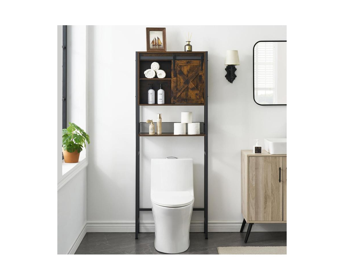Over The Toilet Storage Cabinet, Bathroom Above Toilet Storage Wood Cabinet With Sliding Barn Door, Large Capacity, Brown - Brown