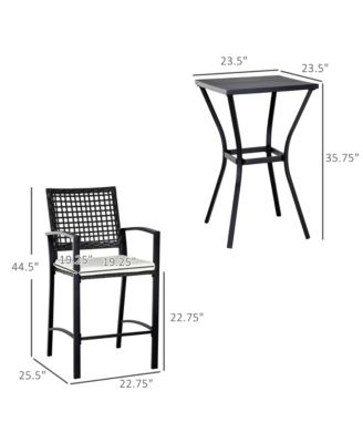 3pcs Patio Bar Set with Soft Cushion, Rattan Wicker Outdoor Furniture Set for Backyards, Lawn, Deck, Poolside