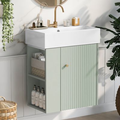 Modern 21.6" Floating Bathroom Vanity with Ceramic Basin (Left)