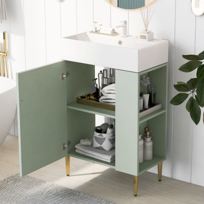 Streamdale Green Vanity Cabinet with Sink, Right-Side Storage