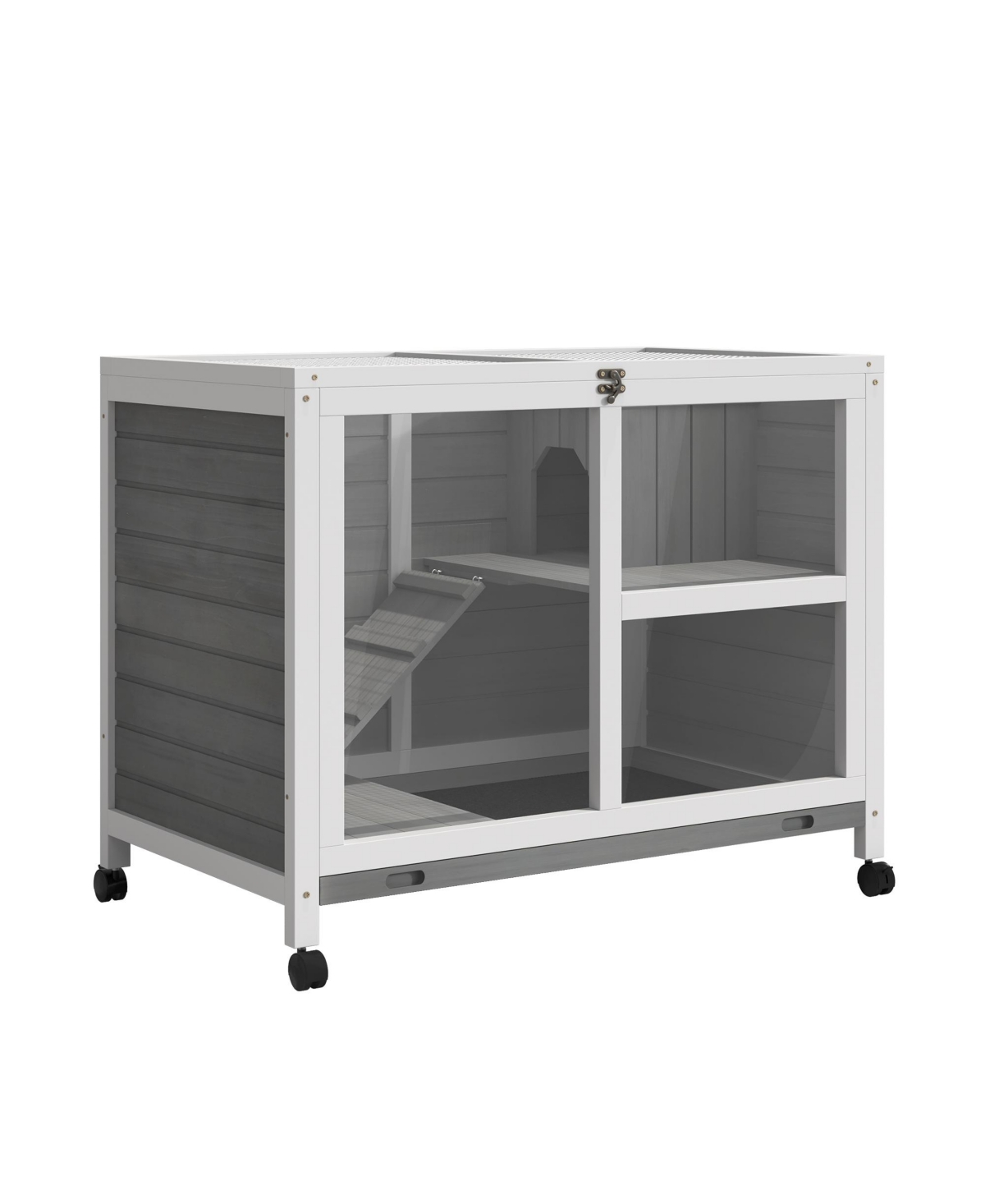 Indoor Rabbit Hutch with Wheels, Desk and Side Table Sized, Wood Rabbit Cage, Waterproof Small Rabbit Cage, Gray - Grey