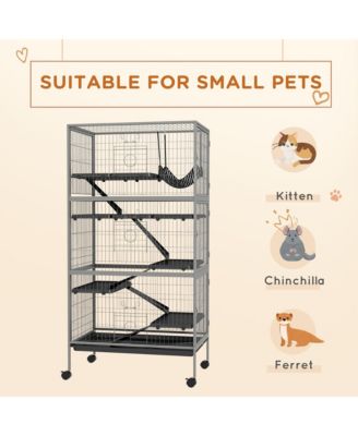 63" 6-Tier Small Animal Cage, Ferret Cage, Large Chinchilla Cage with Hammock Accessory & Heavy-Duty Steel Wire, Small Animal Habitat with 6 Doors, Removable Tray, Gray