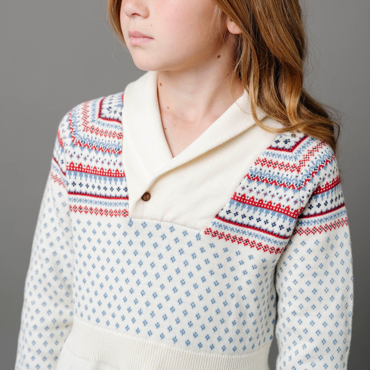 Hope & Henry Toddler Girls Organic Shawl Collar Fair Isle Sweater Dress