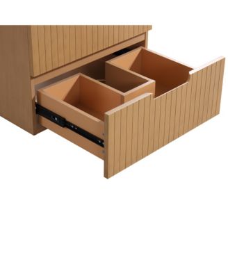 24 Inch Floating Bathroom Vanity with Ceramic Sink, Modern Bath Storage Cabinet Vanity with Drawers Wall Mounted Combo Set for Bathroom, Light Brown