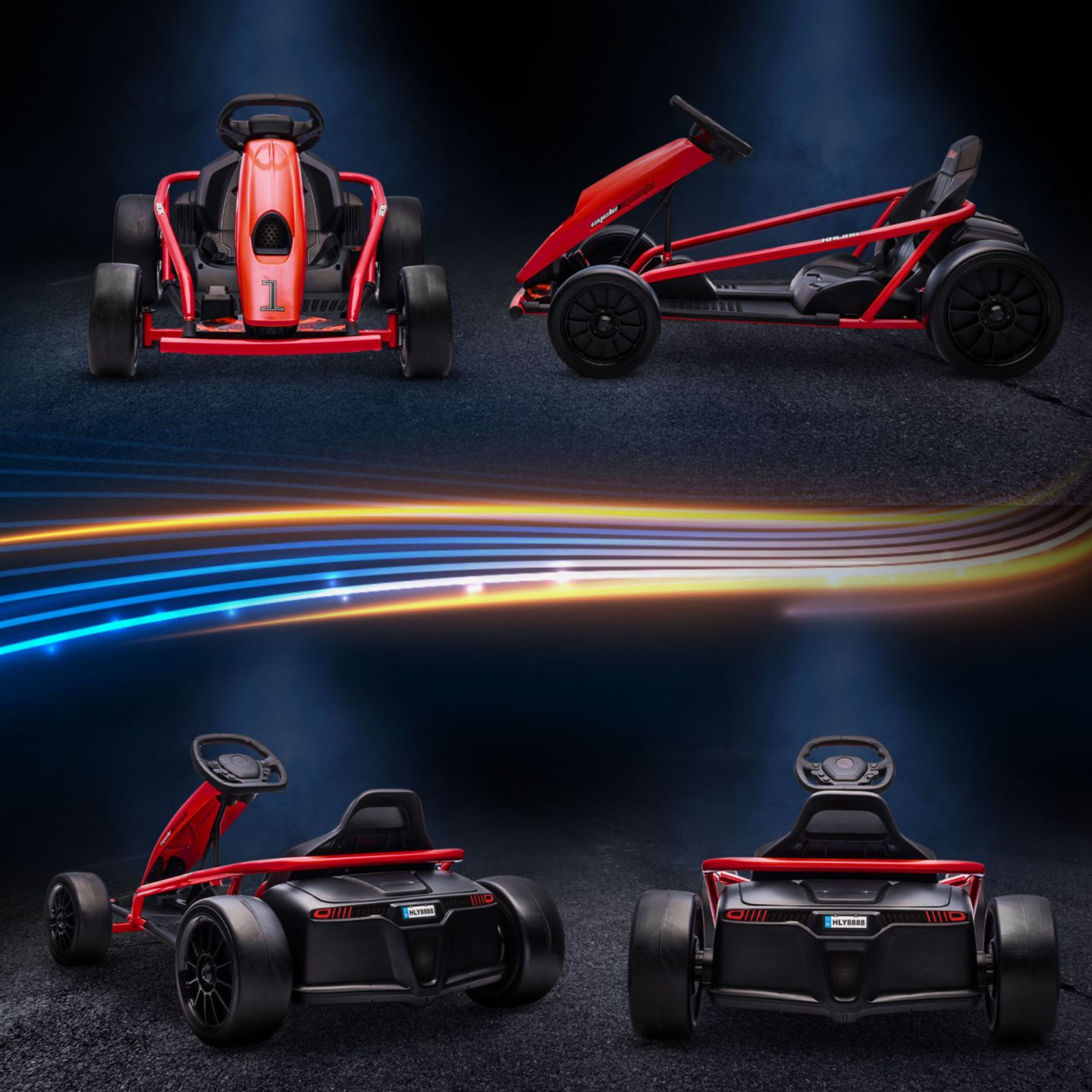 Детские игрушки Streamdale Furniture 24V 8.1 MPH Electric Go Kart, Drifting Car Battery Powered Ride on Toy Outdoor with Slow Start, Music, Horn Honking and Safety Belt, for 8-12 Years Old, Red — фото 4