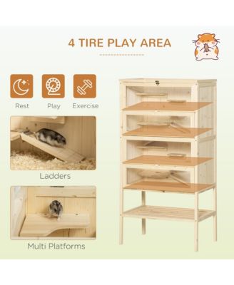 5-Tier Wooden Hamster Cage Mice Habitat Rat Habitat with Openable Top, Front Door and Storage Shelf