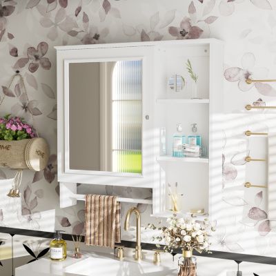 Wall Mounted Bathroom Storage Cabinet, Medicine Cabinets with large mirror door, adjustable shelves and three open storage levels(Not Include Bathroom Vanity)