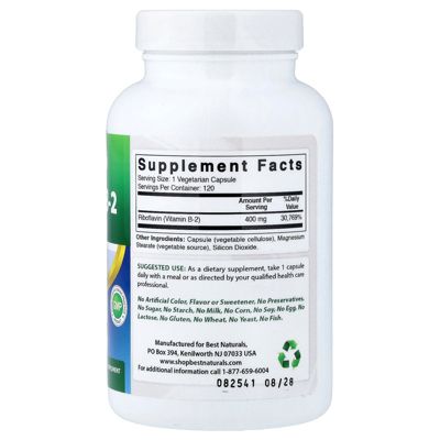 Vitamin B-2 (Riboflavin)  400 mg  -  120 Vegetarian Capsules
