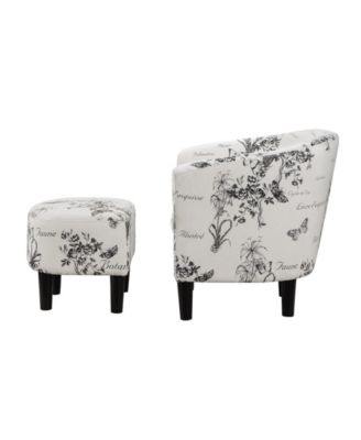 26.25" Print Canvas Churchill Accent Chair with Ottoman