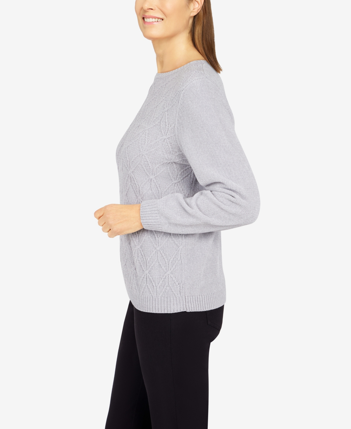 Alfred Dunner Petite Classic Chenille Pullover Sweater In Grey