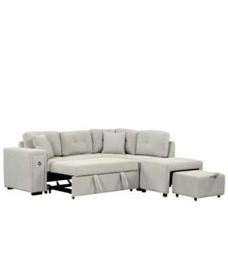 87" L-Shape Sectional Sofa with Pull-out Bed and Ottoman