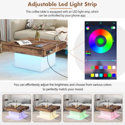 Farmhouse Coffee Table with USB & Outlets, Rustic LED Cocktail Table, 31