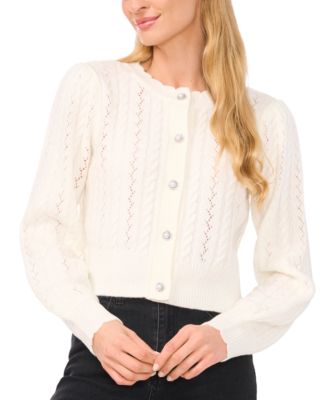 CeCe - Women's Beaded-Button Pointelle Cardigan Sweater