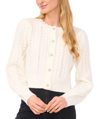 CeCe Women's Beaded-Button Pointelle Cardigan Sweater Macy's