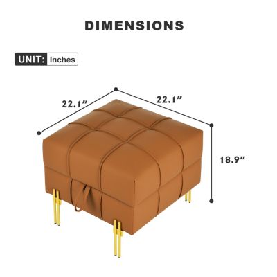 Streamdale Orange Leather Storage Ottoman with Golden Legs