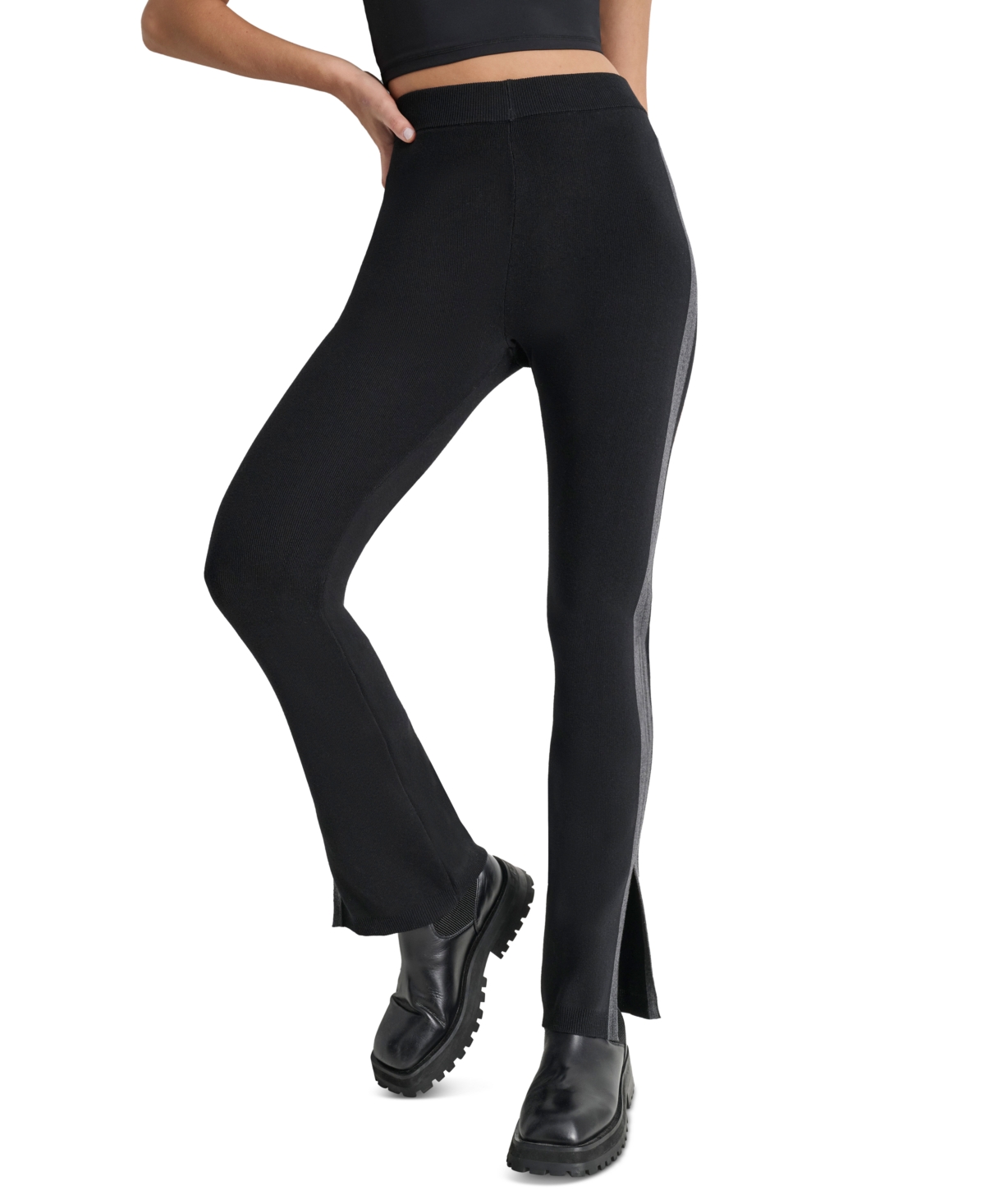 Shop Dkny Women's Apres Ski High-waist Side-vent Flare Pants In Black Charcoal Heather