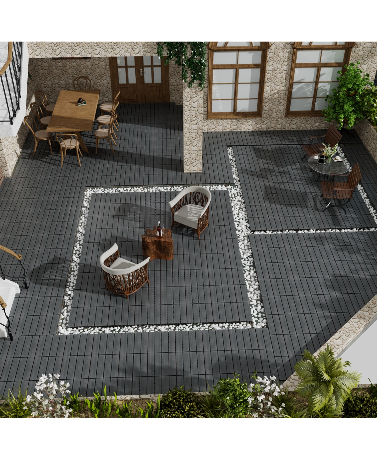 Streamdale Furniture Patio Floor Tiles Pack of 11 Wpc Wood-Plastic Composite Patio Deck Tiles Diy Interlocking Decking Tiles, Quick Deck Floor Tile, C