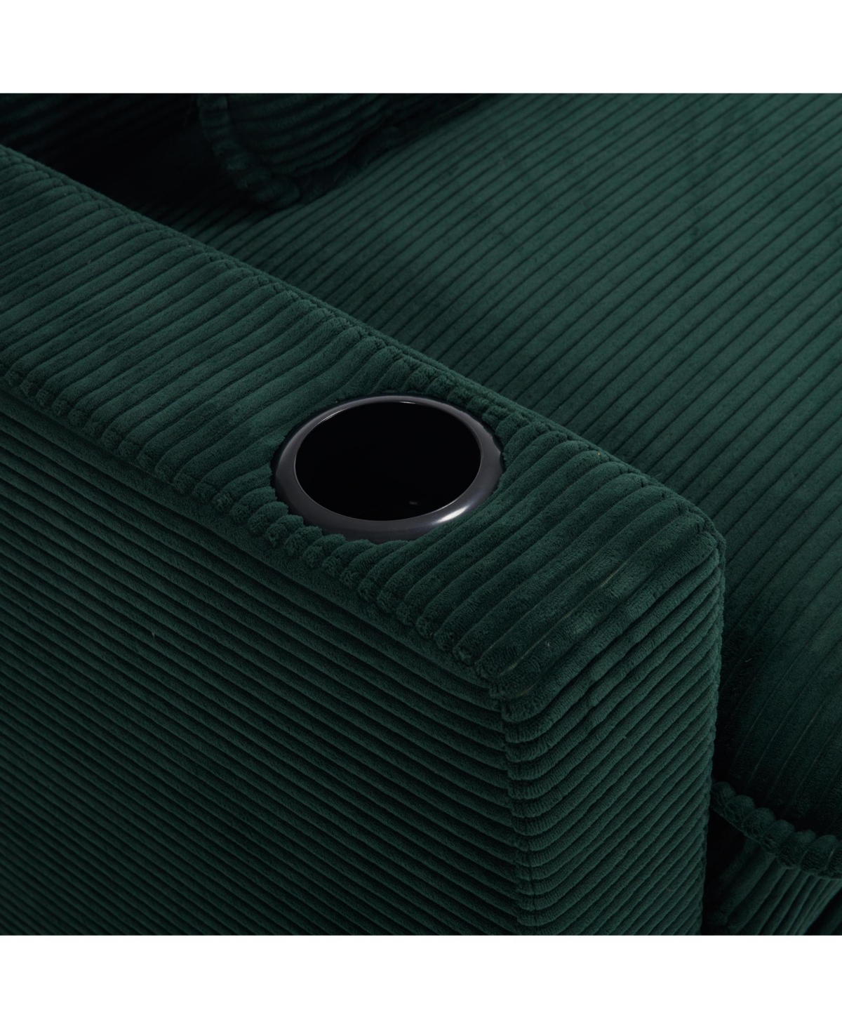 Streamdale Furniture L Shape Sofa Couch with Usb & Cup Holders, Corduroy Stripe Fabric 3 Seater Sofa with Ottoman,- Green