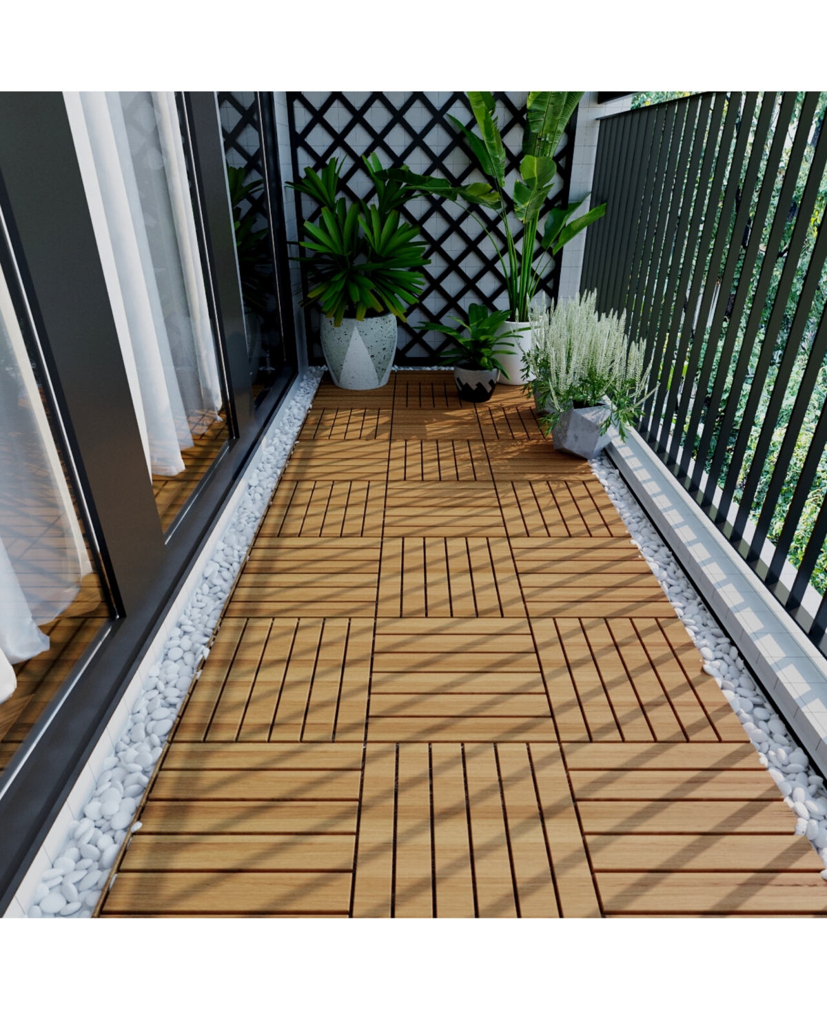 Streamdale Furniture 30 Pcs Interlocking Deck Tiles Striped Pattern, 12