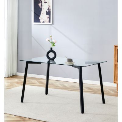 Sleek Glass Dining Table for 4 with Durable Metal and Wood Legs