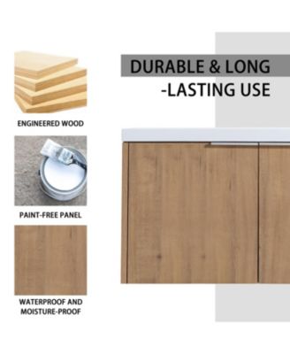 2-Pc Plywood Wall-Mounted Bathroom Vanity with Resin Sink, Soft-Close Doors & Side Cabinet