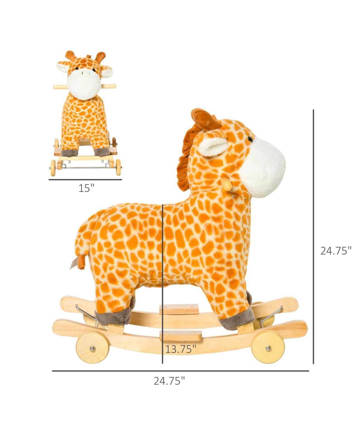 Streamdale Furniture 2-in-1 Kids Plush Ride-On Rocking Horse Toy, Giraffe-shaped Plush Rocker with Realistic Sounds for Children 3 to 6 Years
