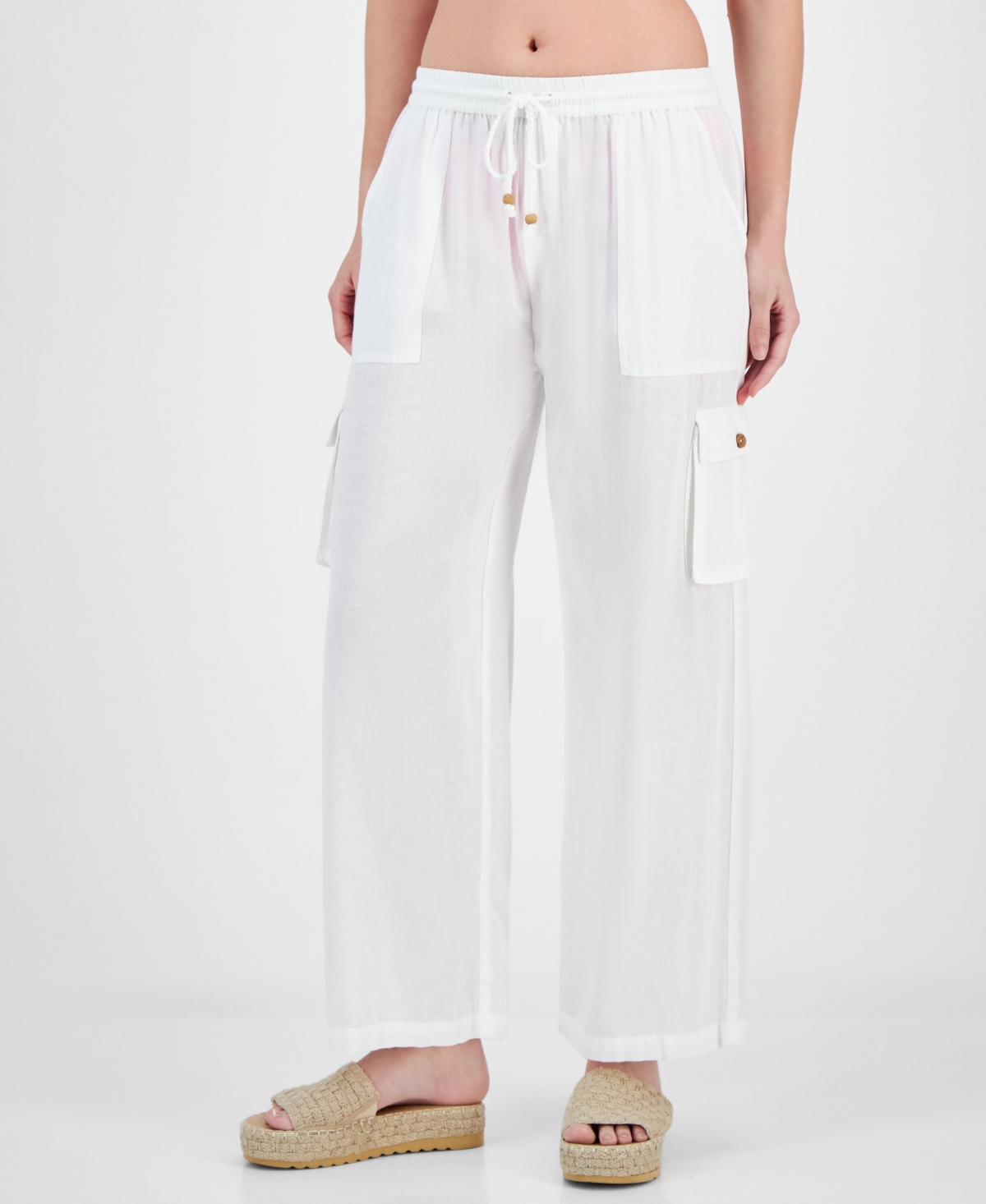 Women's Pull-On Cover-Up Cargo Pants - White