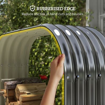 Galvanized Steel Wood Shed Firewood Storage Rack, 4.7' x 1.4' x 4.7' Log Holder Storage Shed with Rubberized Edge for Safety & Gloves for Easy Assembly