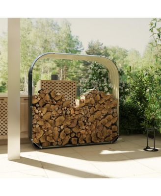 Galvanized Steel Wood Shed Firewood Storage Rack, 4.7' x 1.4' x 4.7' Log Holder Storage Shed with Rubberized Edge for Safety & Gloves for Easy Assembly