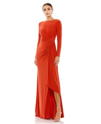 Mac duggal 長袖ボートネック レース フレアードレス MAC DUGGAL Vネックシークインレースフレアーロングドレス (Mac
