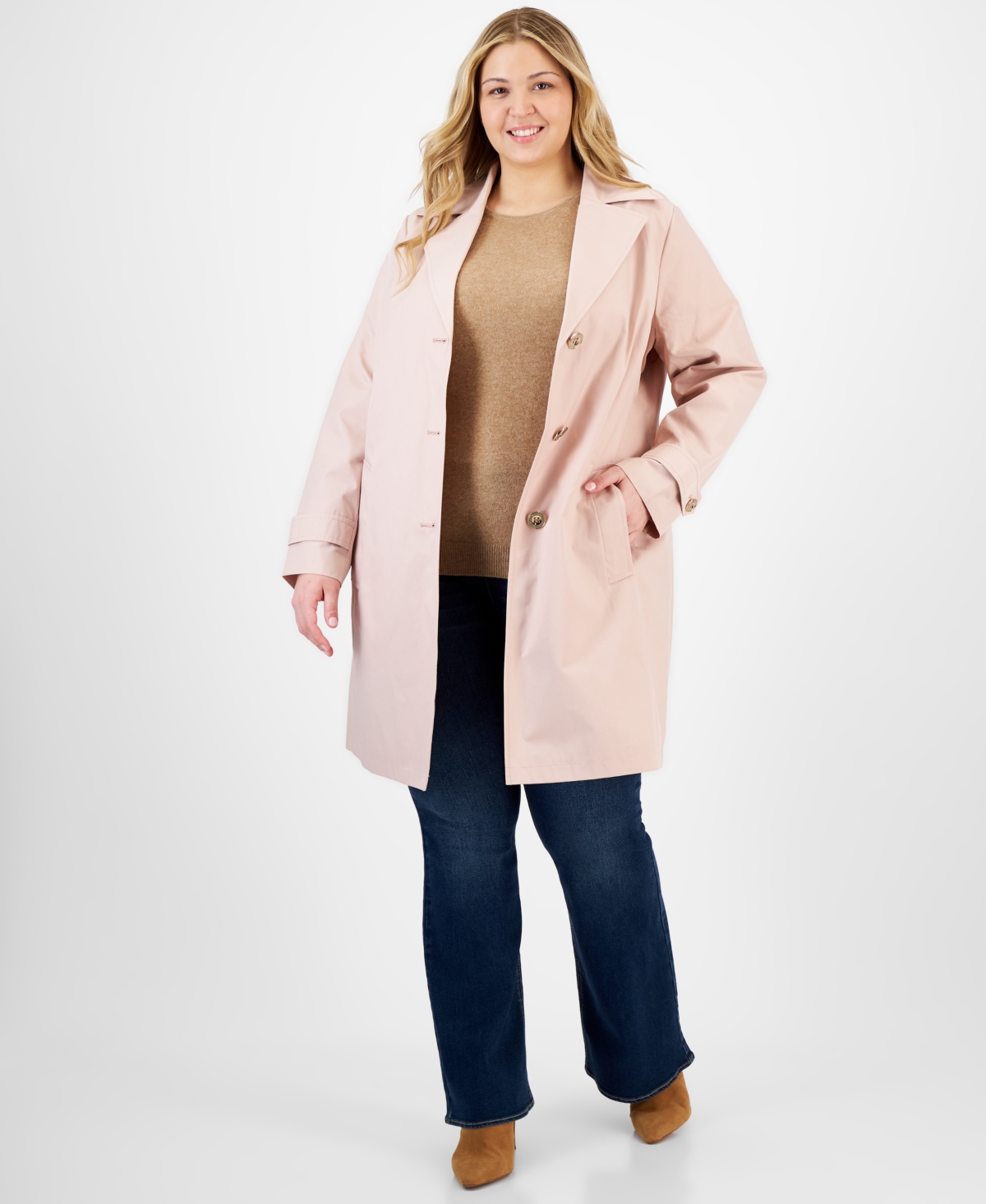 Michael Kors Michael  Plus Size Notched Collar Button-front Coat, Exclusively At Macy's In Rosewater