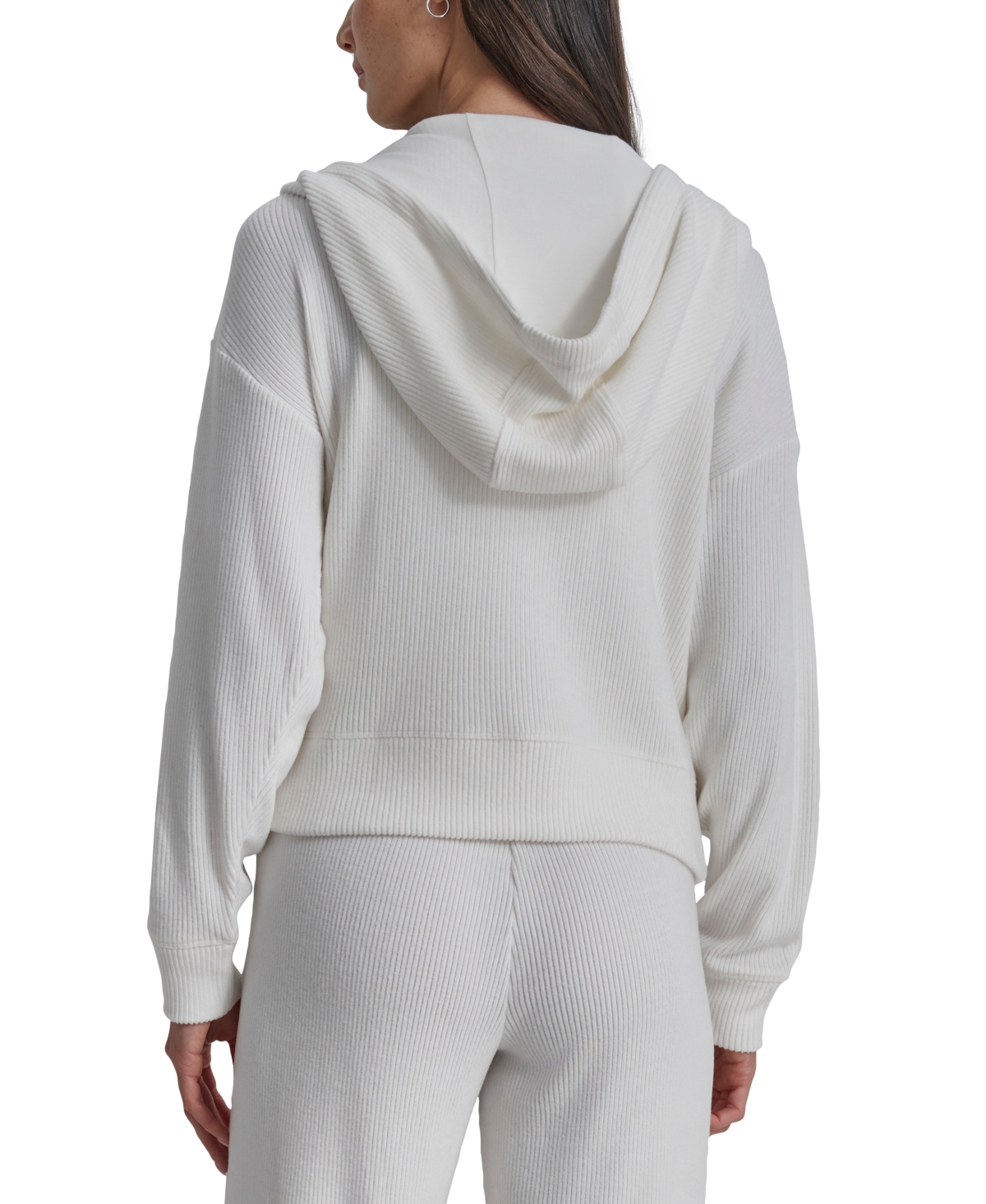 Dkny Women's Brushed Rib-Knit Front-Zip Hoodie Jacket