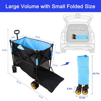 Folding Wagon Cart for Garden, Shopping, and Beach