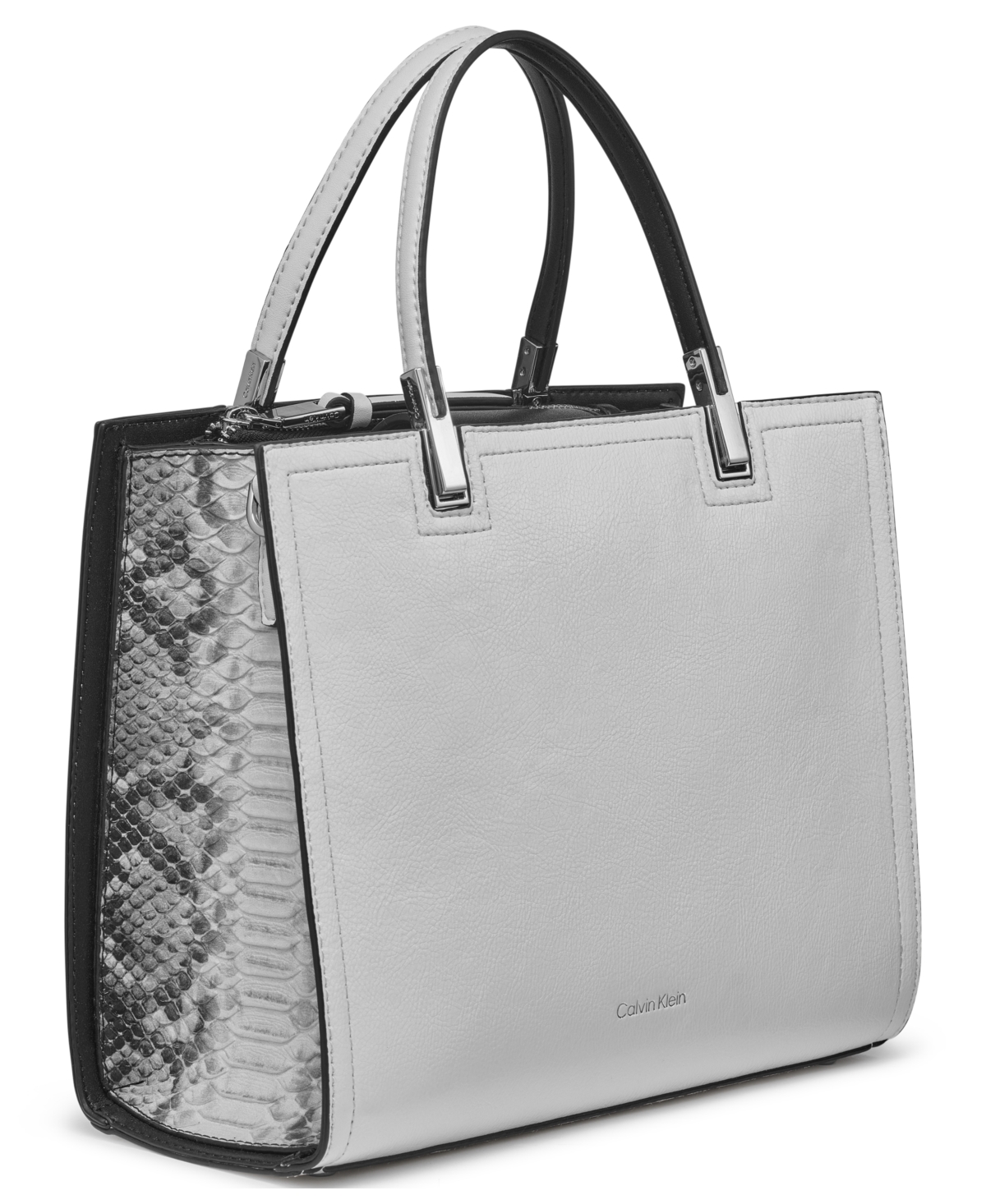 Shop Calvin Klein Verne Mixed Material Convertible Satchel In Black,cherub White,dove