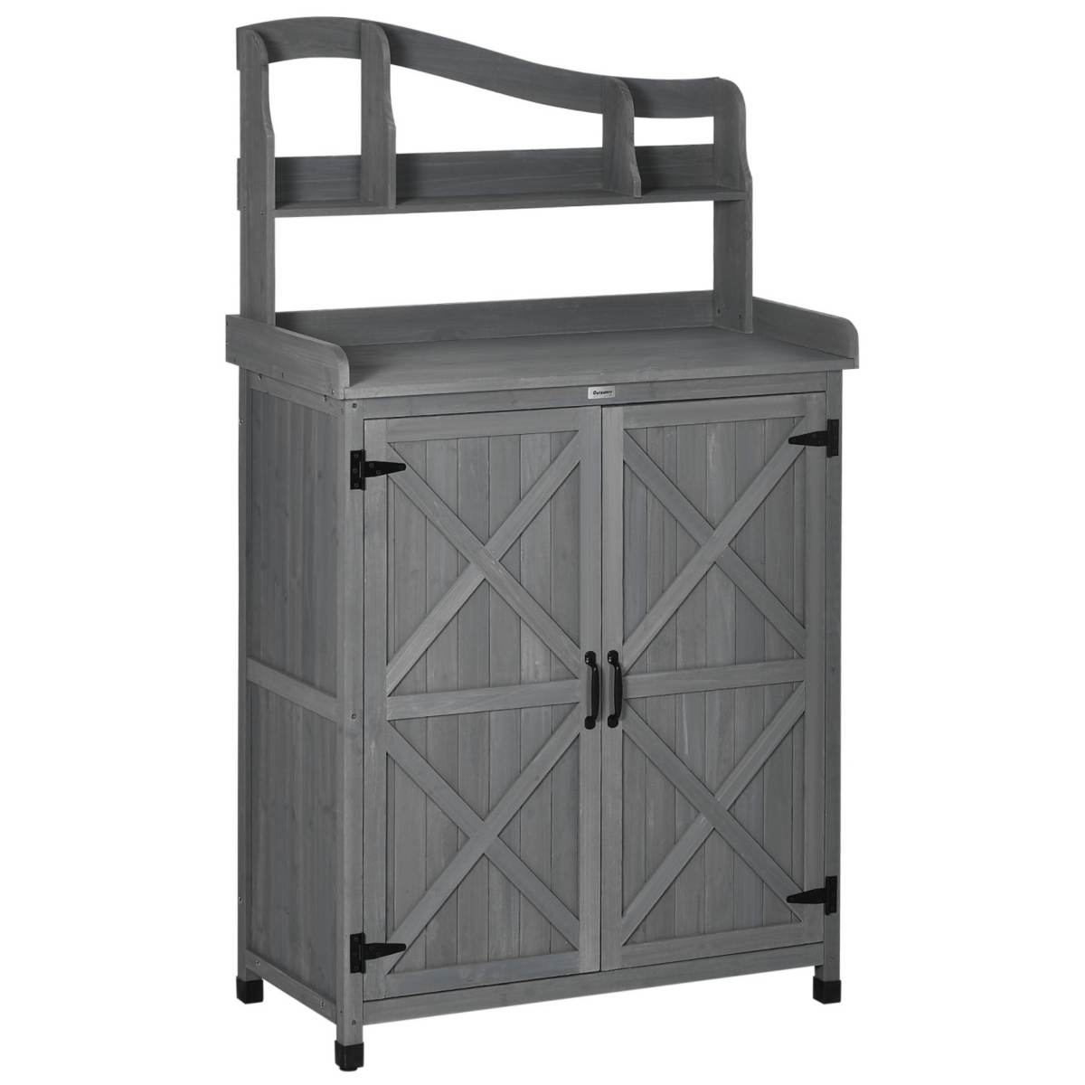 Potting Bench Table, Outdoor Storage Cabinet, Multi-function Gardening Bench, Wooden Planting Workstation with Magnetic Doors, for Yard Tools or Pool