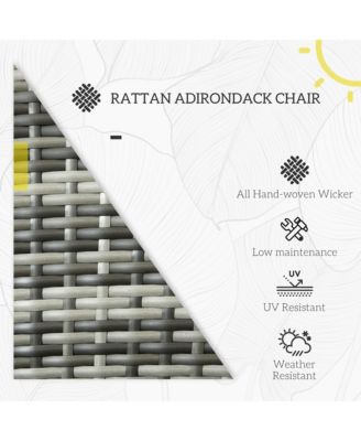 Patio Wicker Adirondack Chair, Outdoor All-Weather Rattan Fire Pit Chair w/ Soft Cushions, Tall Curved Backrest and Comfortable Armrests for Deck or Garden, Gray