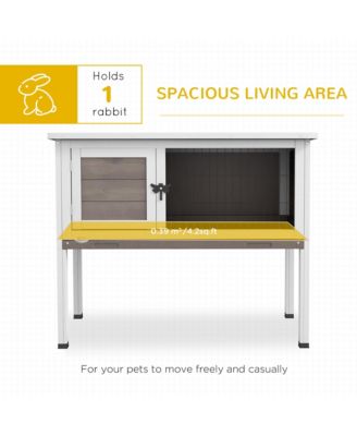 Elevated Wooden Rabbit Hutch, Indoor/Outdoor Bunny Cage with Hinged Asphalt Roof and Removable Tray for Single, Dwarf, or Guinea Pig, Brown