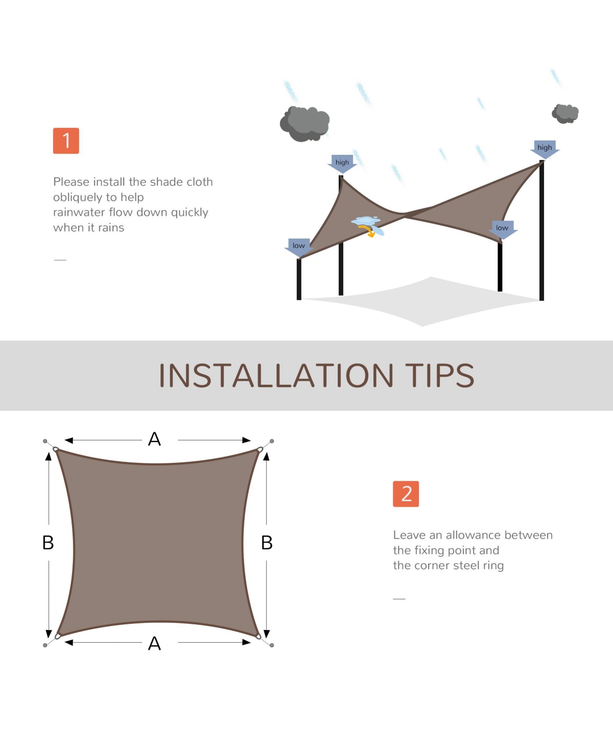 Streamdale Furniture 13' x 20' Sun Shade Sail Canopy Outdoor Shade Sail Cloth for Patio Deck Yard with D-Rings and Rope Included,- Brown