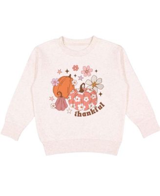 Little and Big Girls Thankful Pumpkin Daisy Thanksgiving Sweatshirt