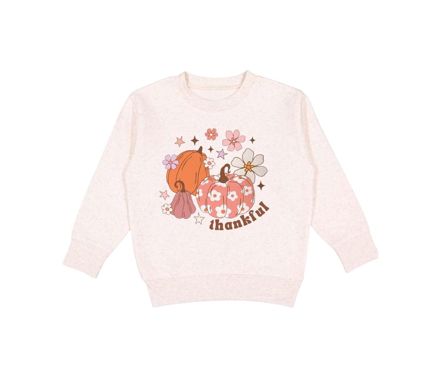 Little and Big Girls Thankful Pumpkin Daisy Thanksgiving Sweatshirt
