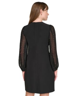 tommy hilfiger black dress with lace sleeves Tommy Hilfiger Black Sleeveless Belted Sheath Dress with White Piping   SilkRoll