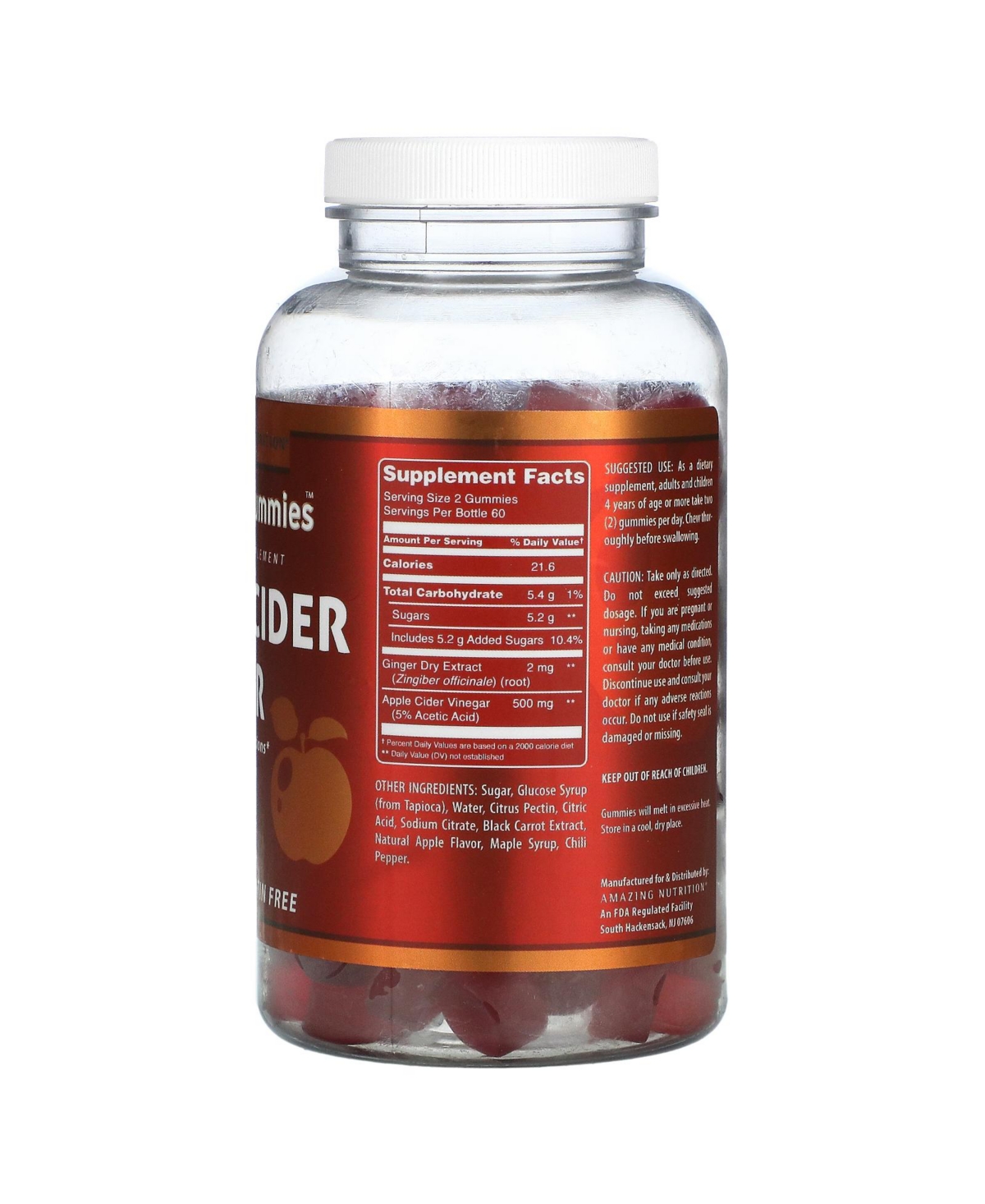 Amazing Nutrition Amazing Formulas Apple Cider Vinegar (Apple Flavor) Gummies Supplement - - Gelatin